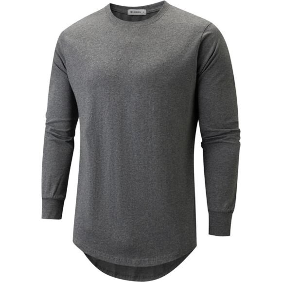 Mens 100% Cotton Hipster Hip Hop Longline Crewneck 67 Grey/Black - Picture 1 of 6